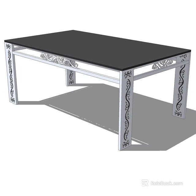 Elegant Dining Table Featuring Black Tabletop And White Carved Table Legs 3d model 