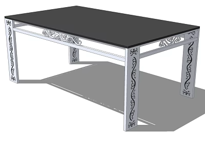 Elegant Dining Table Featuring Black Tabletop And White Carved Table Legs 3d model