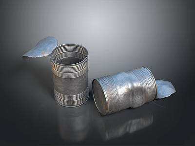 Open Aluminum Cans With Pull Tabs Standing And Fallen On Dark Surface 3d model