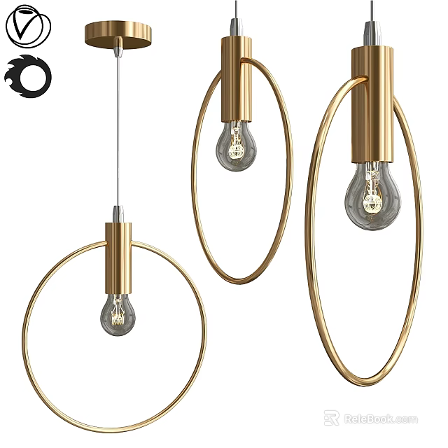 Modern Golden Circular Ring Chandeliers With Transparent Bulbs For Interior Decor 3d model 