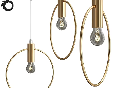 Modern Golden Circular Ring Chandeliers With Transparent Bulbs For Interior Decor 3d model