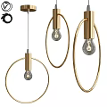 Modern Golden Circular Ring Chandeliers With Transparent Bulbs For Interior Decor