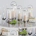 Decorative Ornament Set with Glass Lanterns Candles Greenery and Metallic Accents for Tabletop Decoration