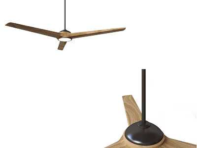 Modern Air Conditioning Ceiling Fan With Wooden Blades And Black Base 3d model