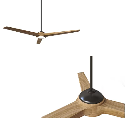 Modern Air Conditioning Ceiling Fan With Wooden Blades And Black Base 3d model
