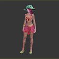 Fashionable Female Character Wearing Pink Polka Dot Outfit With Floral Hat And Sandals