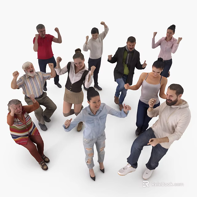Diverse Group of People Dancing Cheerfully Together in Joyful Gathering 3d model 