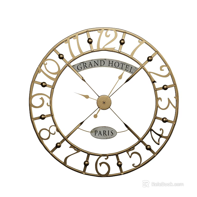 Grand Hotel Paris Golden Decorative Wall Clock with Numeral Design and Classic Style 3d model 