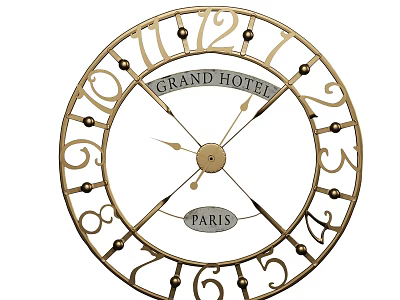 Grand Hotel Paris Golden Decorative Wall Clock with Numeral Design and Classic Style 3d model