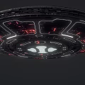 Futuristic Disk Structure With Red And White Glowing Lines And Complex Illuminated Patterns