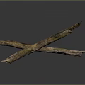 Crossed Wooden Logs With Natural Texture And Moss On Dark Background