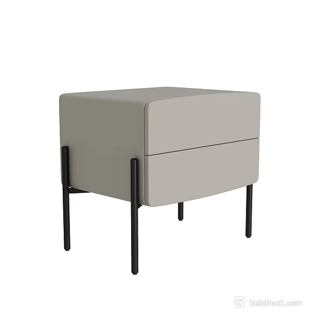 Modern Light Gray Bedside Table With Two Drawers And Slim Black Legs 3d model 