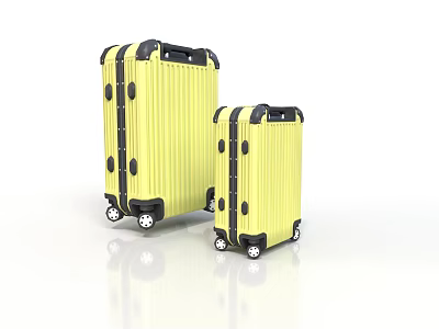 Two Piece Yellow Hardshell Suitcases With Large Small Sizes Black Trim And Wheels 3d model