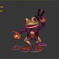 Frog Character In Top Hat And Brown Coat With Cane On Green Lily Pad
