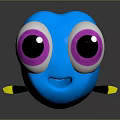 Cartoon Character And Cute Creature With Blue Body Big Pink Eyes And Yellow Antennae