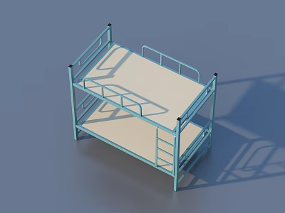 Sturdy Light Blue Metal Bunk Bed With Guardrails Ladder And Bed Boards 3d model