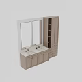 Modern Wooden Bathroom Vanity With Double Sink Mirrors And Open Shelves