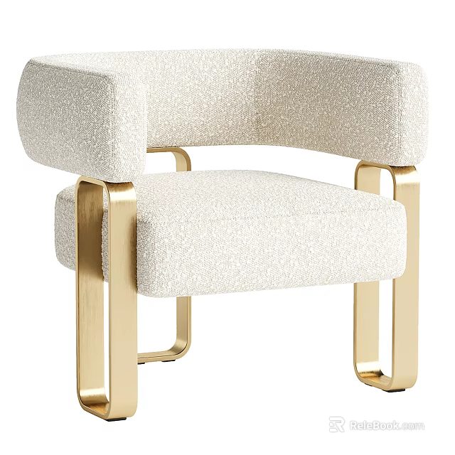 Modern Accent Chair With Cream Upholstery Curved Armrests And Golden Metal Legs 3d model 