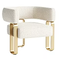 Modern Accent Chair With Cream Upholstery Curved Armrests And Golden Metal Legs