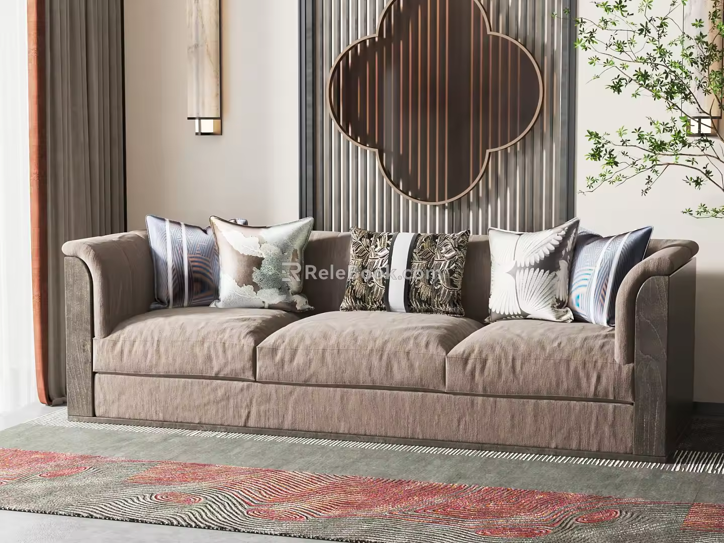 New Chinese-style three-person sofa 3d model