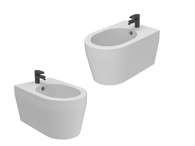White Wall Mounted Washbasins With Black Faucets And Sleek Design 3d model