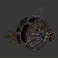 Steampunk Motorcycle With Giant Wheel Metal Parts Spikes And Green Glowing Elements