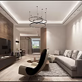 Modern Dining Living Room Interior With Chandelier Circular Wall Decor And Dining Table