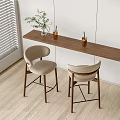 Modern Bar Counter With Two Beige Bar Stools Vase Plants Drink Glasses Near Window Blinds