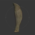 Antique Bronze Greaves With Intricate Carved Patterns On Black Reflective Surface