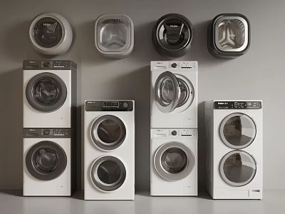 Different Modern Washing Machines With Front Load Design And Stackable Models For Home Appliances 3d model