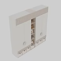 Modern Minimalist Wardrobe With Open Shelf Drawers Round Handles And Decorative Bunny Figurine
