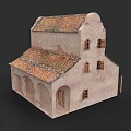 Detached Villa Featuring Red Tiled Roof Pink Walls Arched Windows And Porch