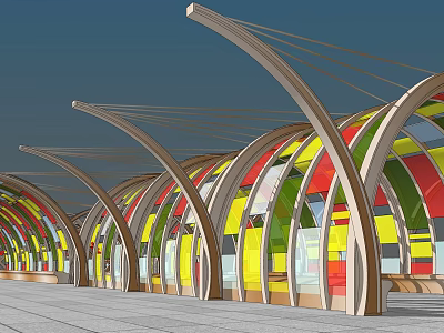 Elegant Modern Pergola With Colorful Stained Glass And Curved Arched Design 3d model