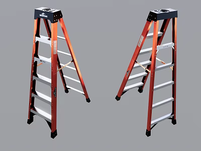 Two Sturdy Red And White Household Ladders With Step Design For Home Use 3d model