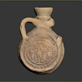 Furniture Display With Ancient Terracotta Vase Featuring Carved Patterns
