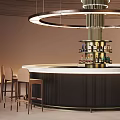 Elegant Sales Office Interior Design With Unique Chandelier And Circular Bar Counter