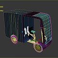 Blue Electric Three Wheeled Cargo Motorcycle With Large Storage Box And Transparent Windshield 3d model