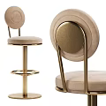 Modern Bar Stool With Round Backrest Golden Metal Frame And Beige Upholstered Seat