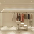 Modern Clothing Store Interior With Hanging Clothes Glass Display Rack White Stairs Green Plant