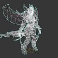 Detailed Fantasy Game Movie Character With Blue Purple Wings Shiny Armor And Sword
