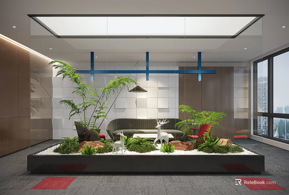 Modern Leisure Area Interior With Sofa Green Plants And Decorative Elements 3d model