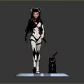 Anime Style Female Game Character With Cat Ears And Black Cat Companion