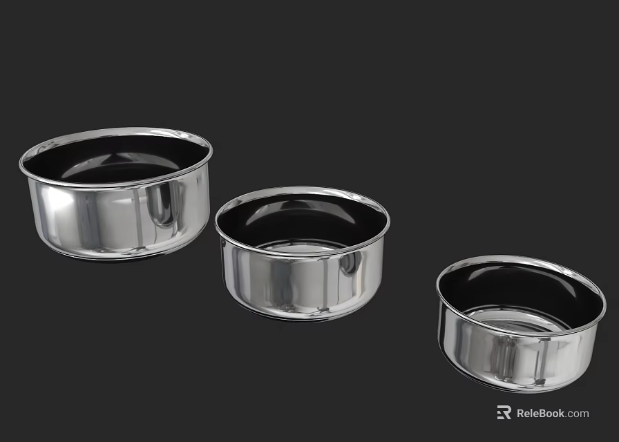 Shiny Stainless Steel Kitchen Bowls with Smooth Surface and Various Sizes for Cooking 3d model 