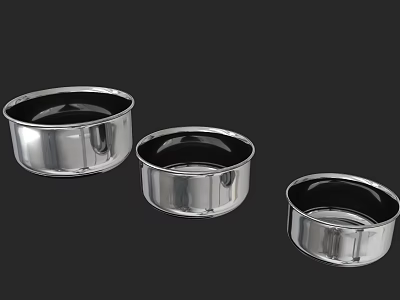Shiny Stainless Steel Kitchen Bowls with Smooth Surface and Various Sizes for Cooking 3d model
