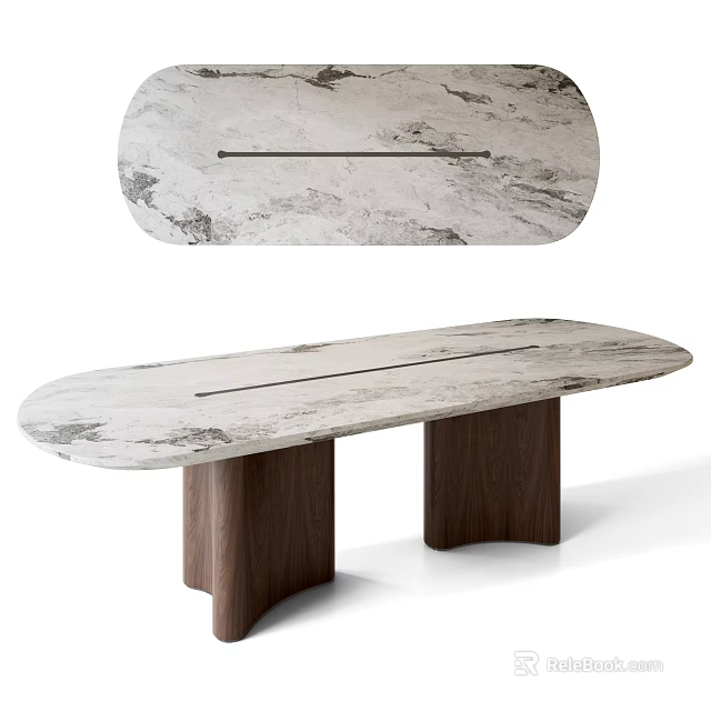 Elegant Modern Oval Dining Table With Smooth Marble Top And Solid Wooden Legs 3d model 