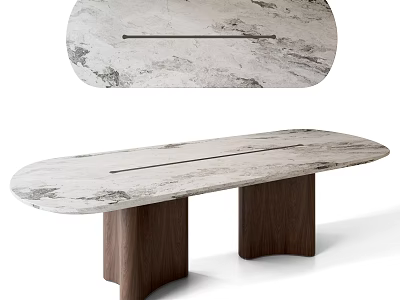 Elegant Modern Oval Dining Table With Smooth Marble Top And Solid Wooden Legs 3d model