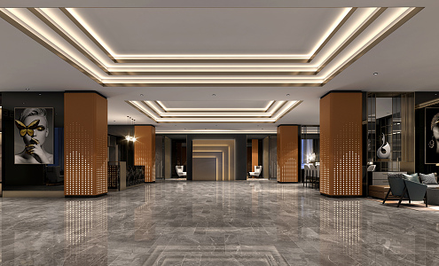 Light Luxury Hall Hotel Lobby 3d model