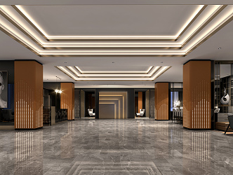 Light Luxury Hall Hotel Lobby 3d model