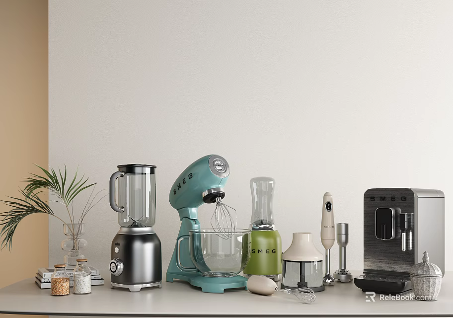 Essential Modern Kitchen Appliances Including Blender Mixer Coffee Maker And Food Processor 3d model 