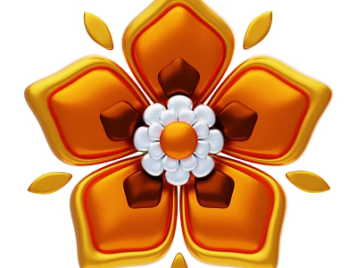 Flower Shaped Decorative Ornament Set With Orange Petals White Center And Brown Accents 3d model